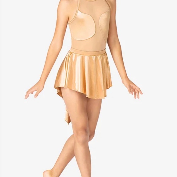 Double Platinum Girls Performance Satin Asymmetrical Halter Leotard & Skirt - Picture 4 of 4